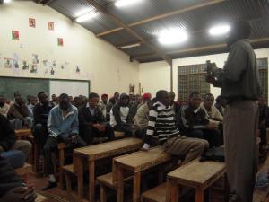 An African Answer being screened in a classroom in Egerton University 